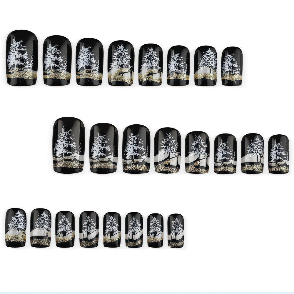 24pcs/Set Snowfall & Bare Trees Press-On Nails
