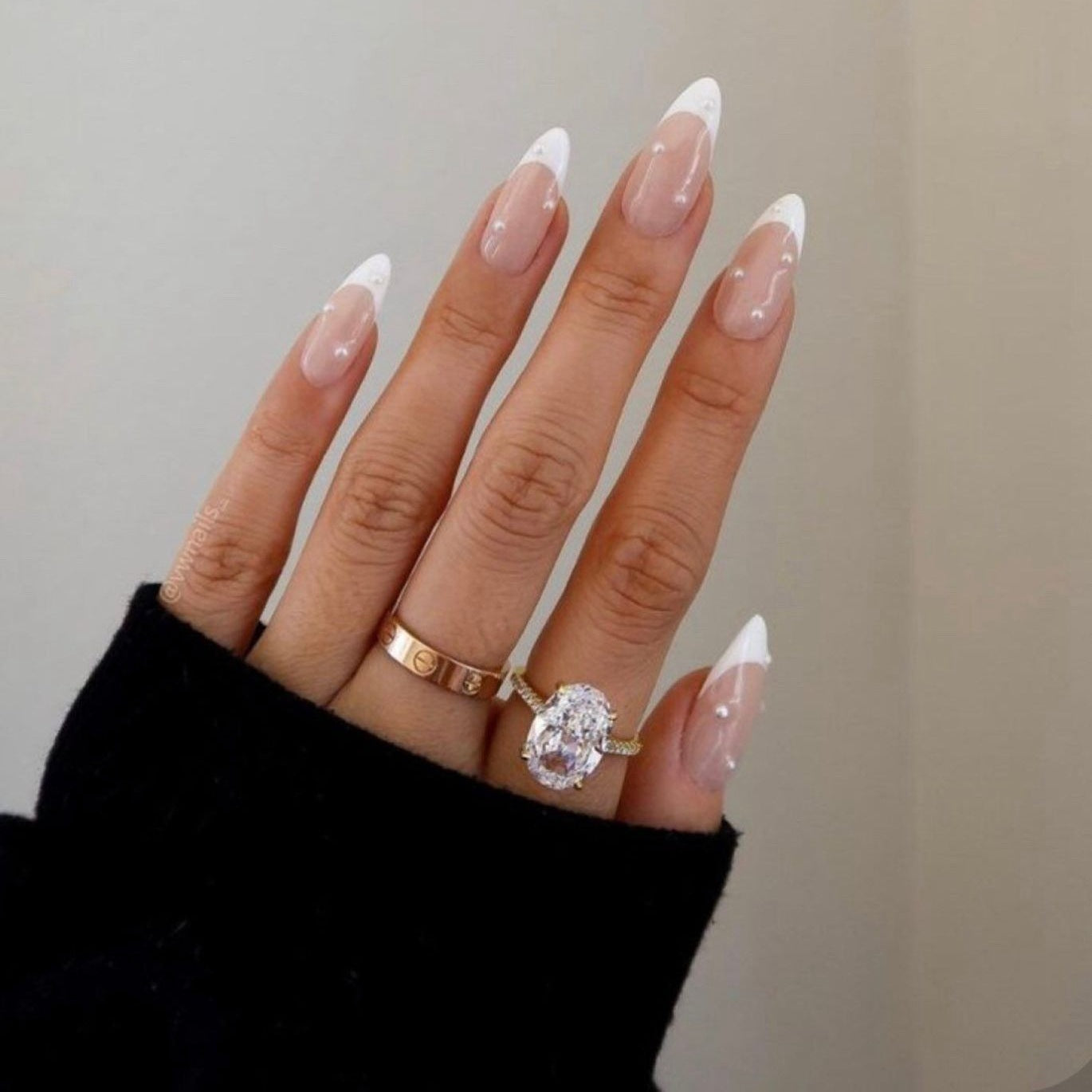 24pcs/Set White French Tip with Rhinestones Press On Nails