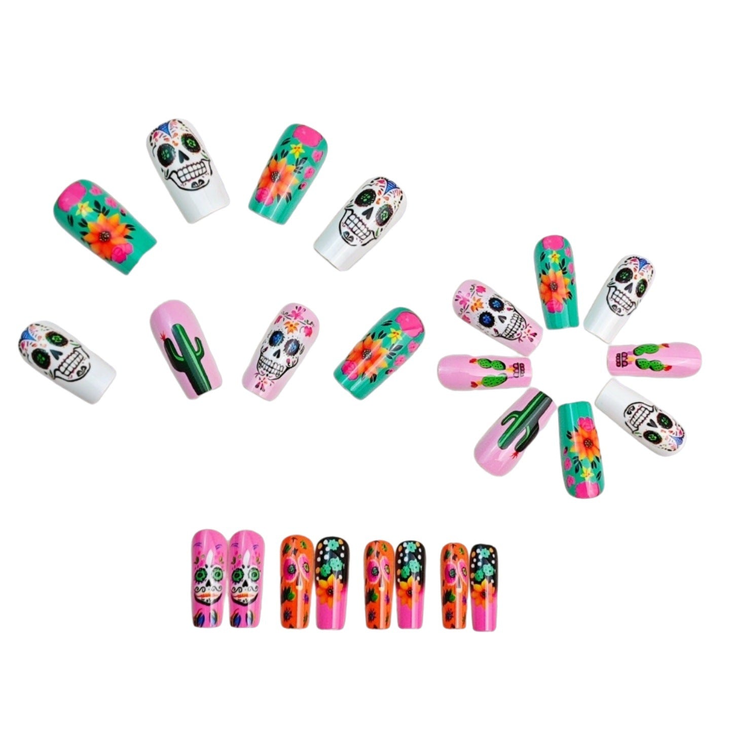 24pcs/Set Skull Cactus Sunflower Press-On Nails