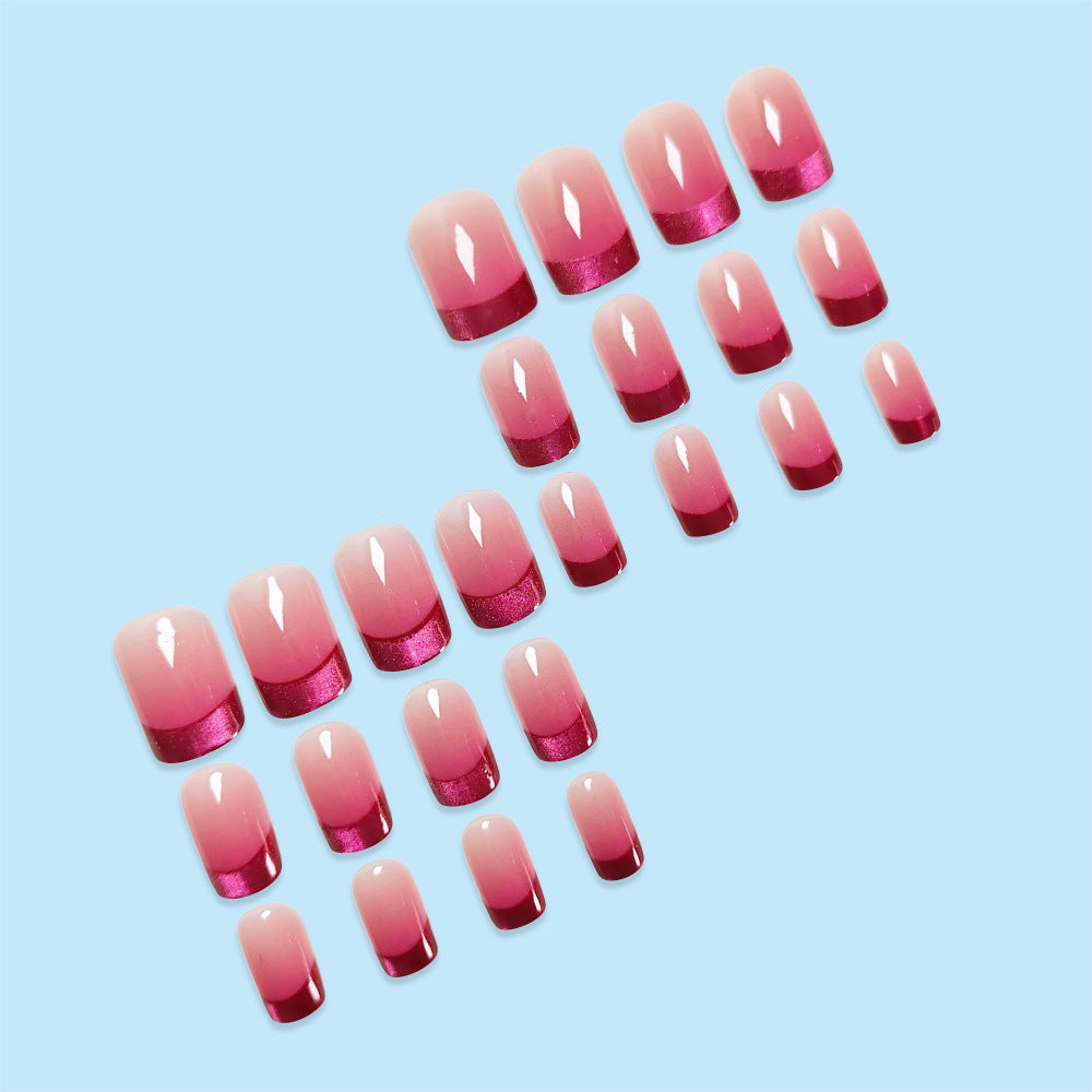 24pcs/Set Pink Gradient Cat Eye French Press-On Nails