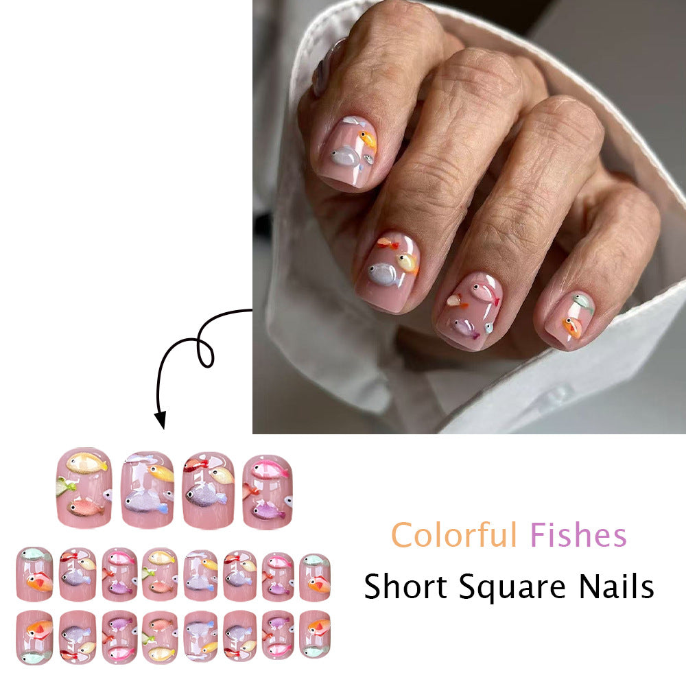 24pcs/Set 3D Watercolor Fish Press On Nails