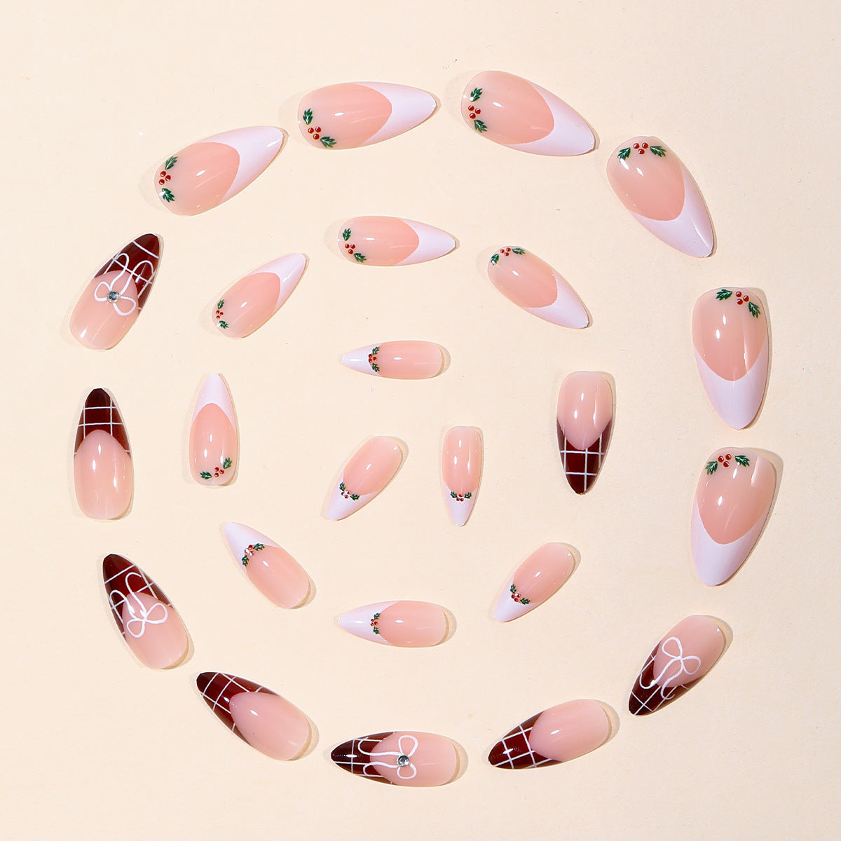 24pcs/Set White Plaid French Press On Nails