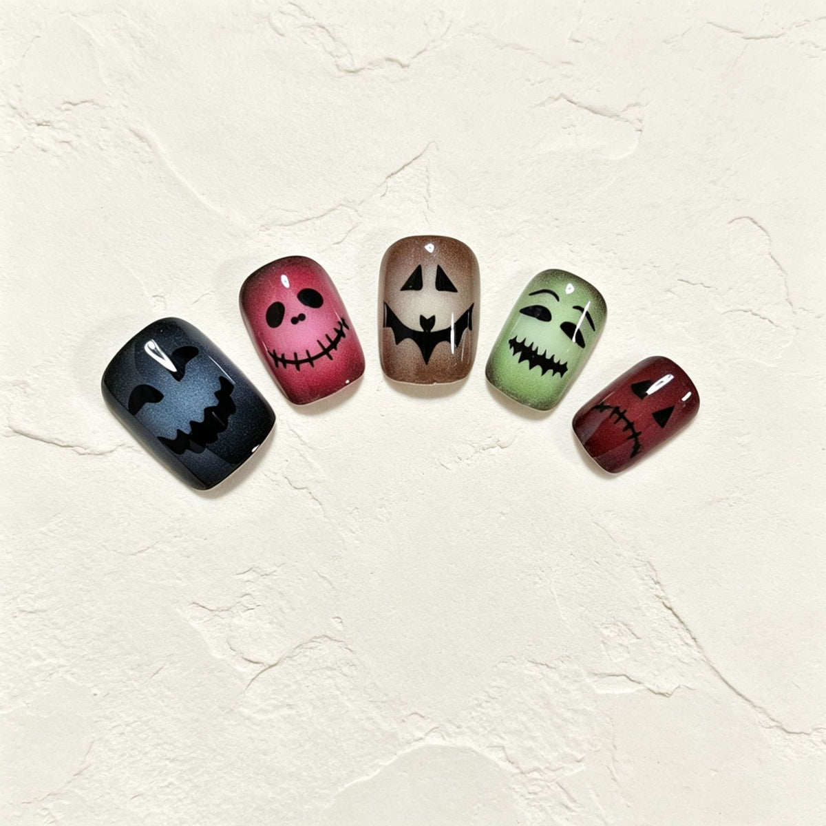24pcs/Set Colorful Ghost Faces Cat Eye Press-On Nails