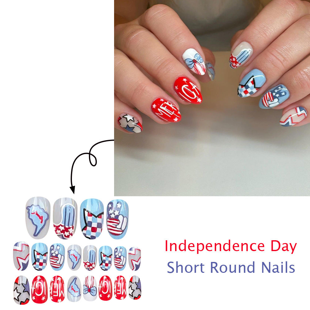 24pcs/Set Red Blue Split Color Star Letter Press-On Nails
