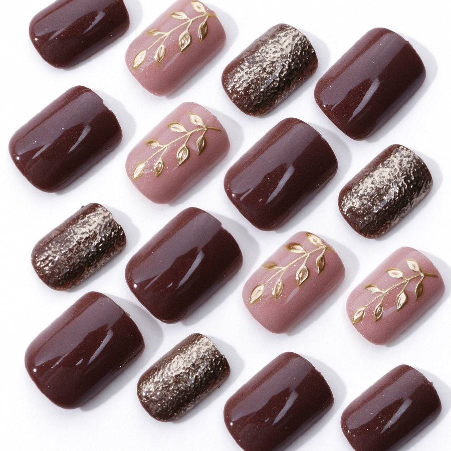 24pcs/Set Gradient Gold Foil Branches Press-On Nails