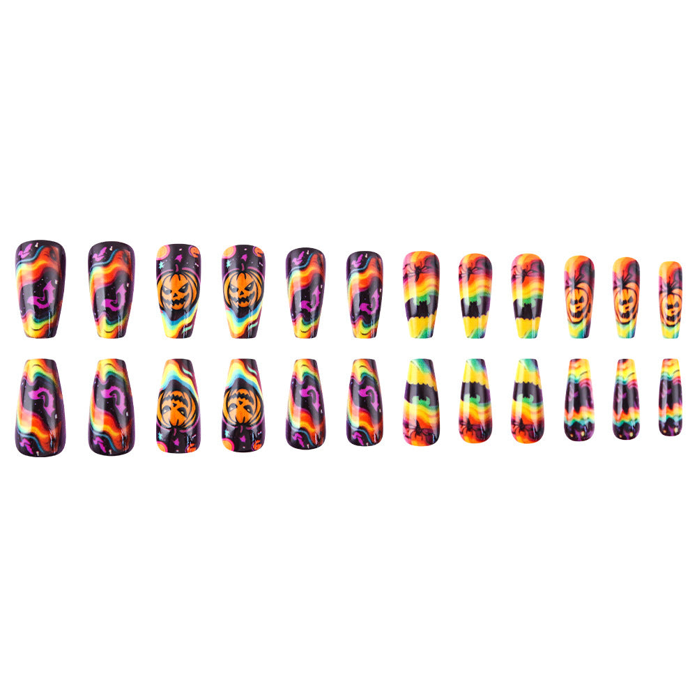 24pcs/Set Rainbow Wave Pumpkin Bat Press On Nails