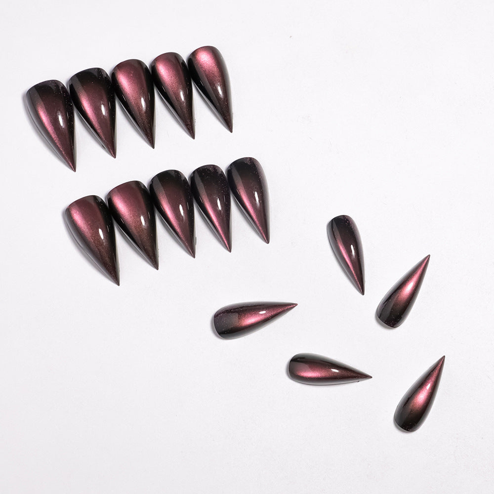 30pcs/Set Red Cat Eye with Cat Claw Tips Press-On Nails