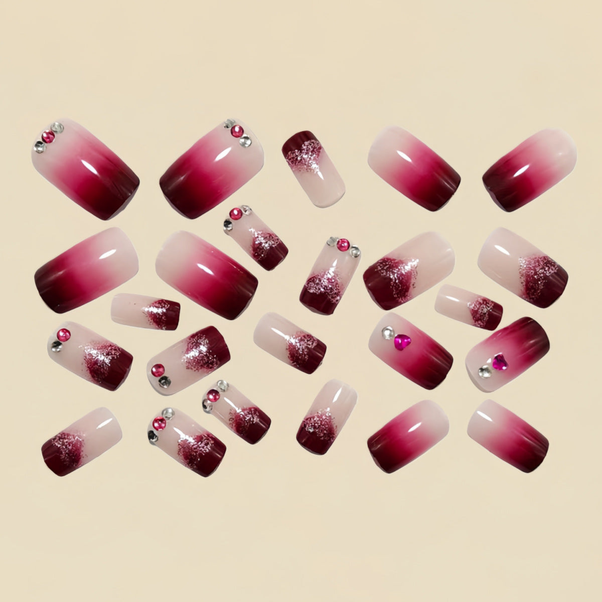 24pcs/Set ink Glitter Heart Press-On Nails