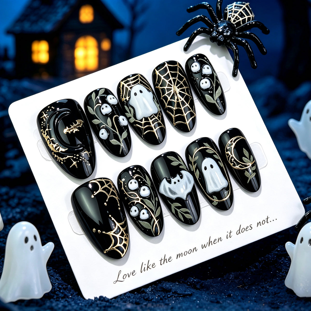 30pcs/Set Dark 3D Ghost Press On Nails