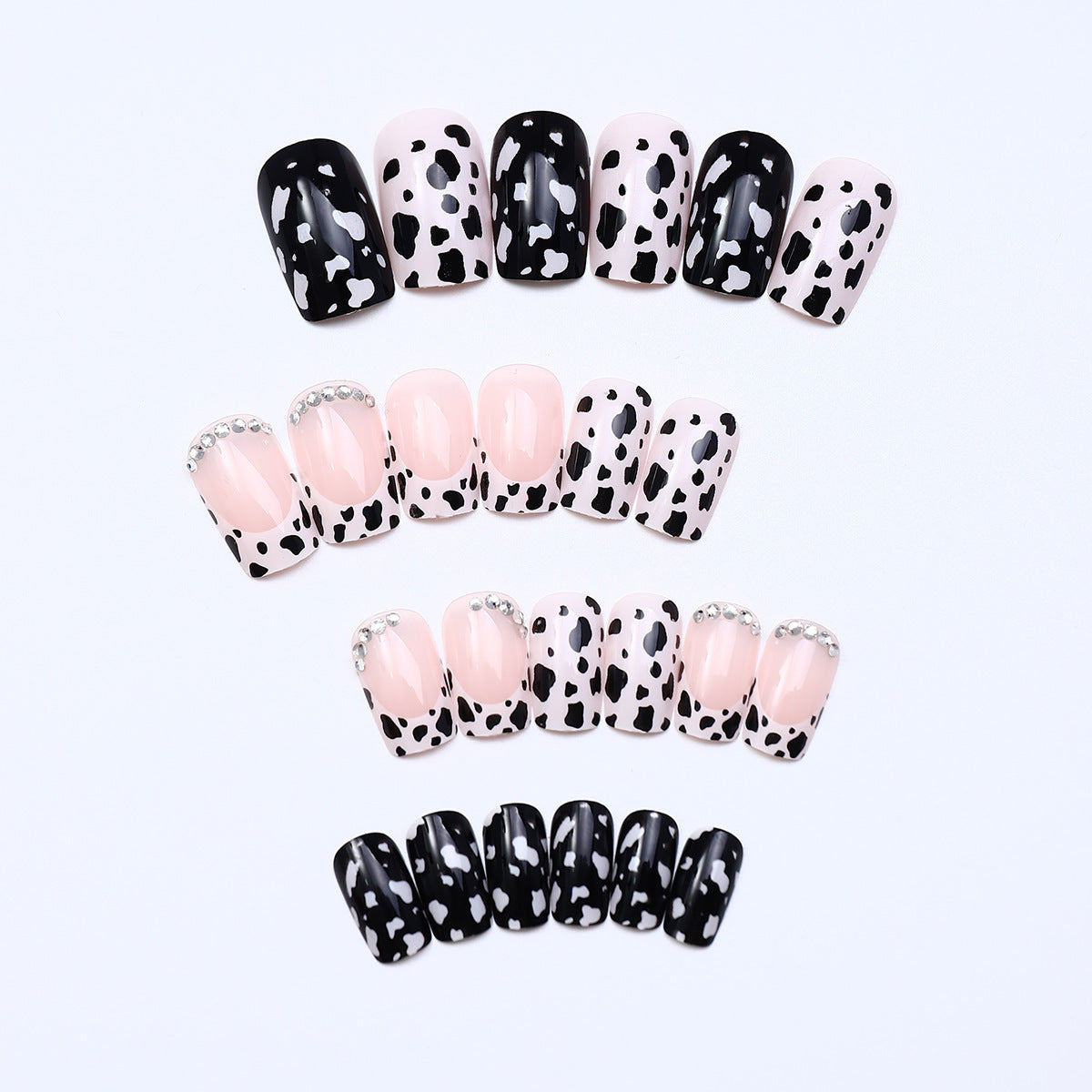 24pcs/Set French Tip Cow Print Press-On Nails