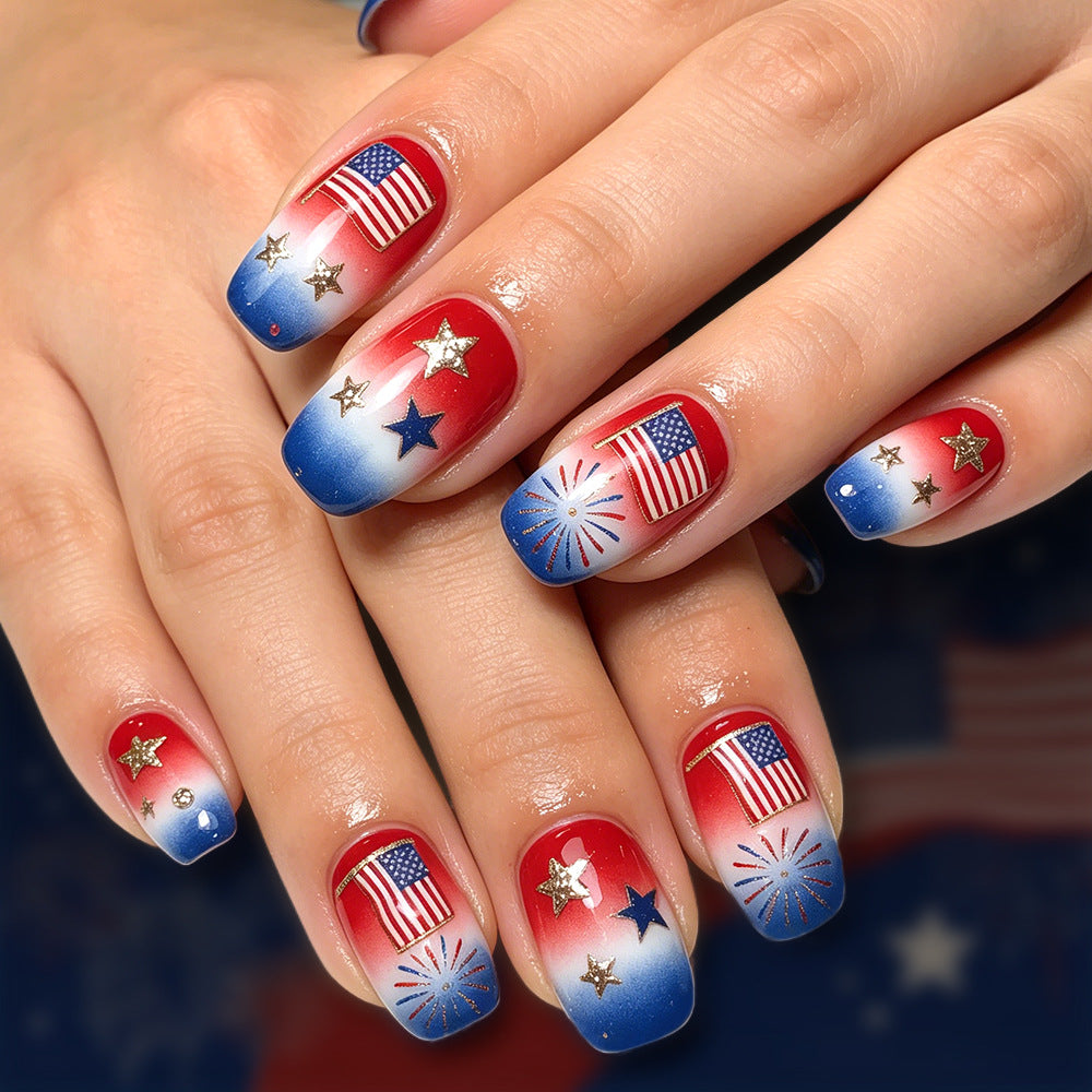 24pcs/Set Independence Day Flag Gradient Glitter Press-On Nails