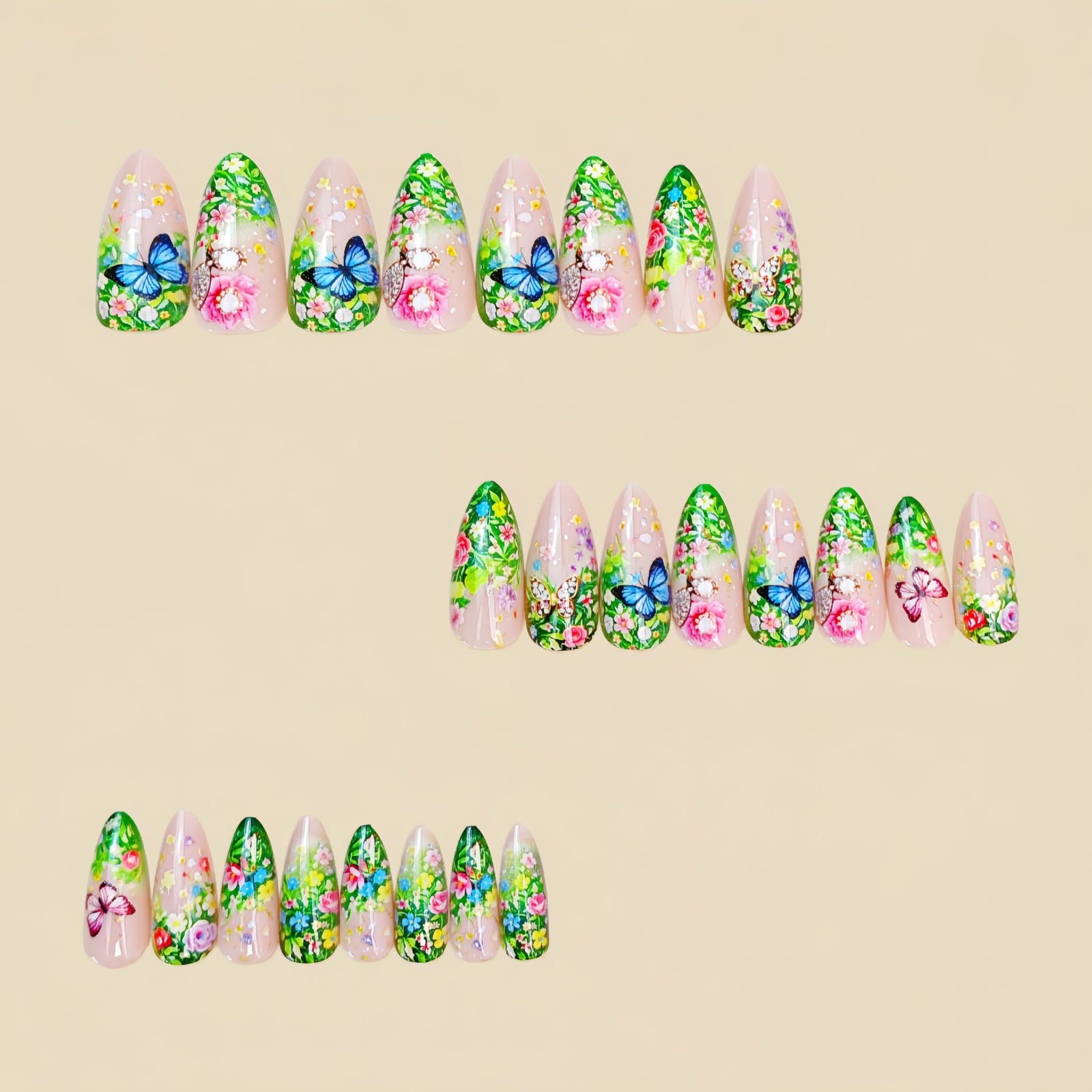 24pcs/Set Garden Butterfly Florals Press-On Nails