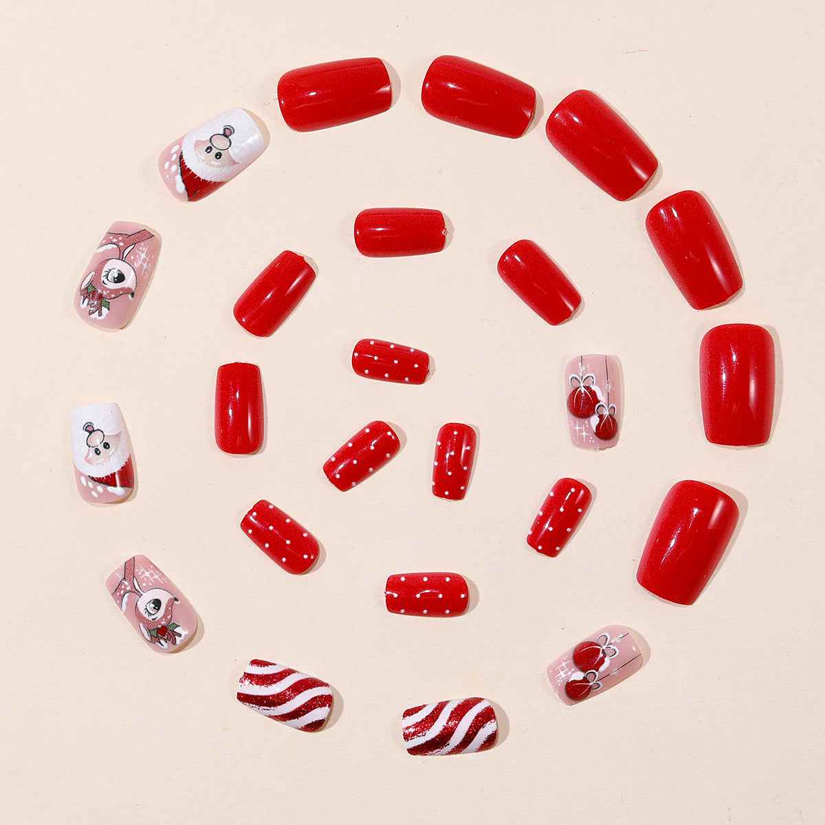 24pcs/Set Santa Claus & Reindeer Press-On Nails