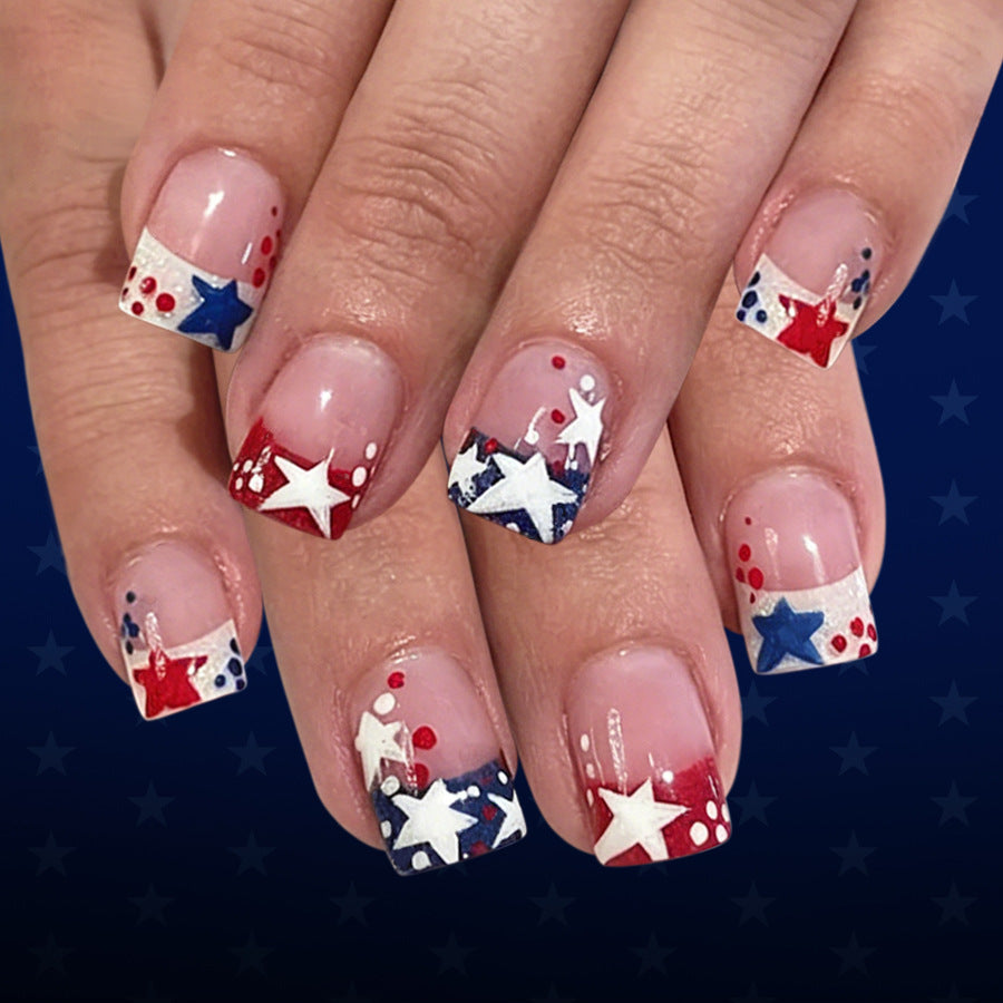 24pcs/Set French Tip Stars Press-On Nails