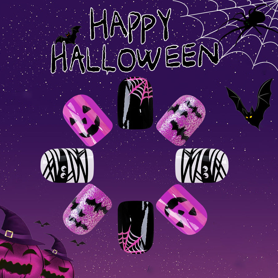 24pcs/Set Spooky Faces, Bats & Spiderwebs Press-On Nails