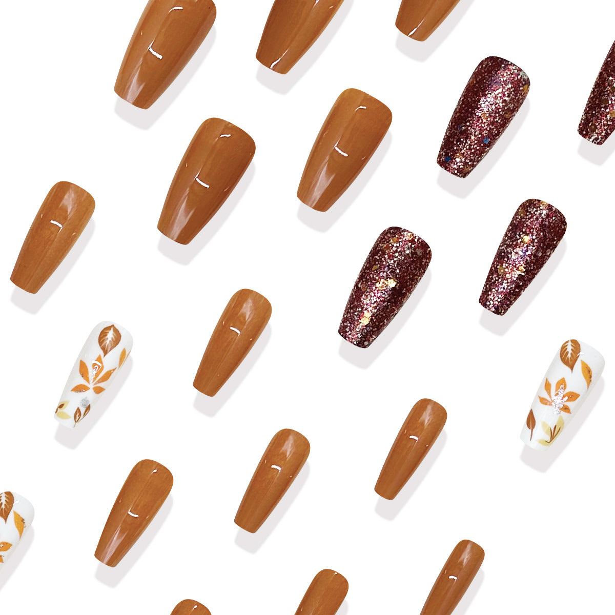 24pcs/Set Fall Maple Leaves Press On Nails