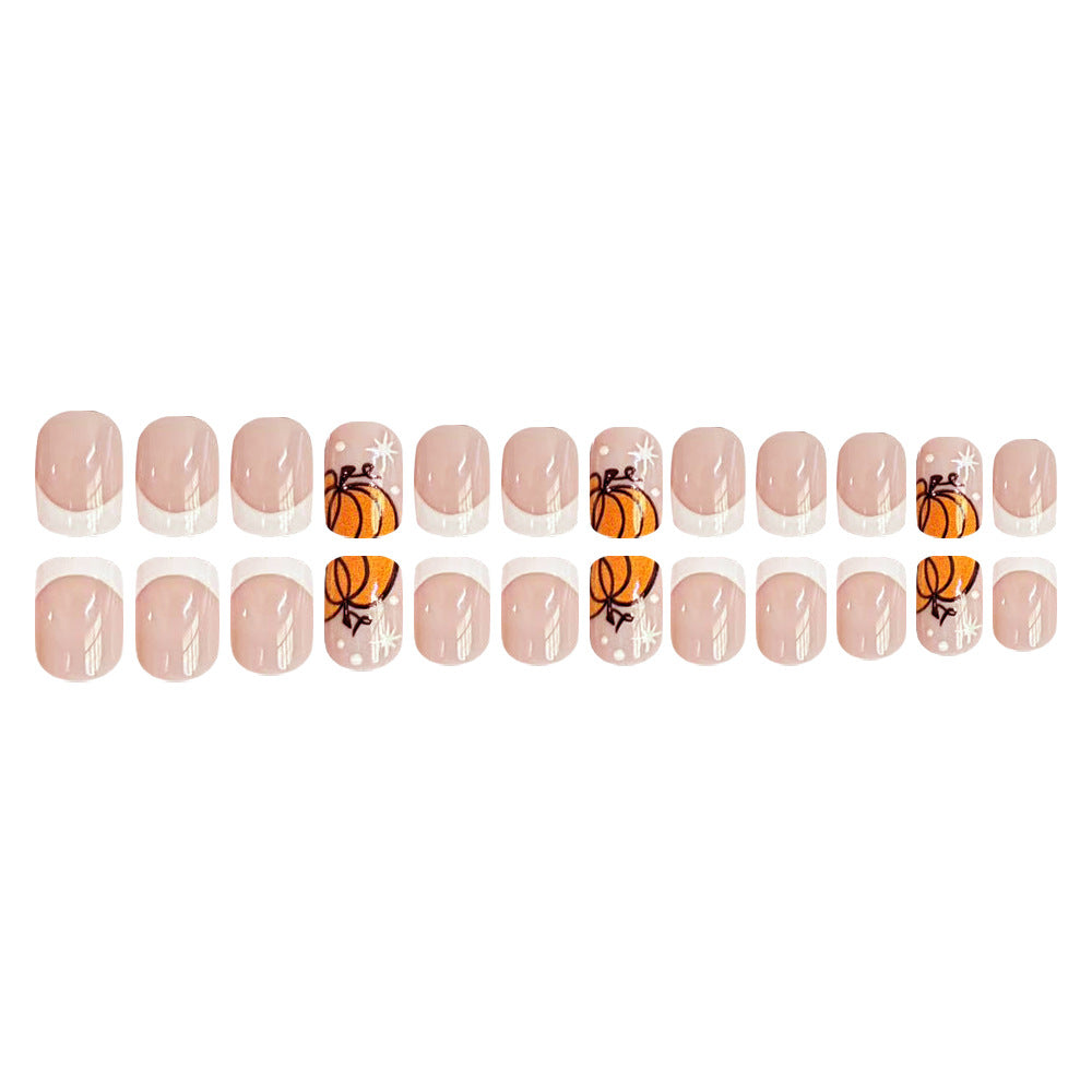 24pcs/Set White French Pumpkin Press On Nails