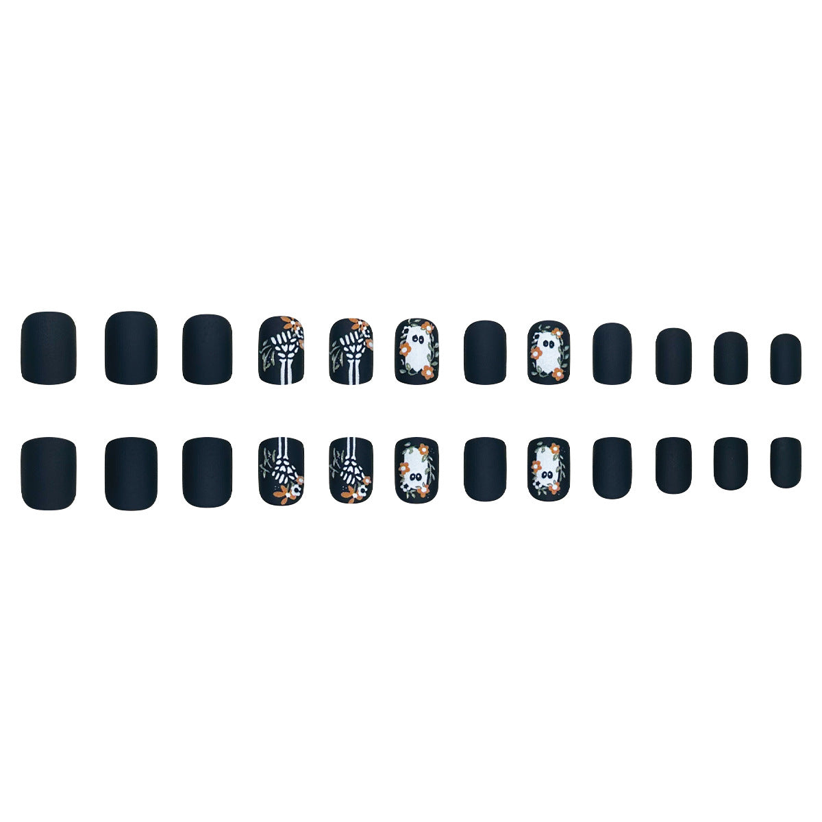 24pcs/Set Matte Ghost, Skull & Floral Press On Nails