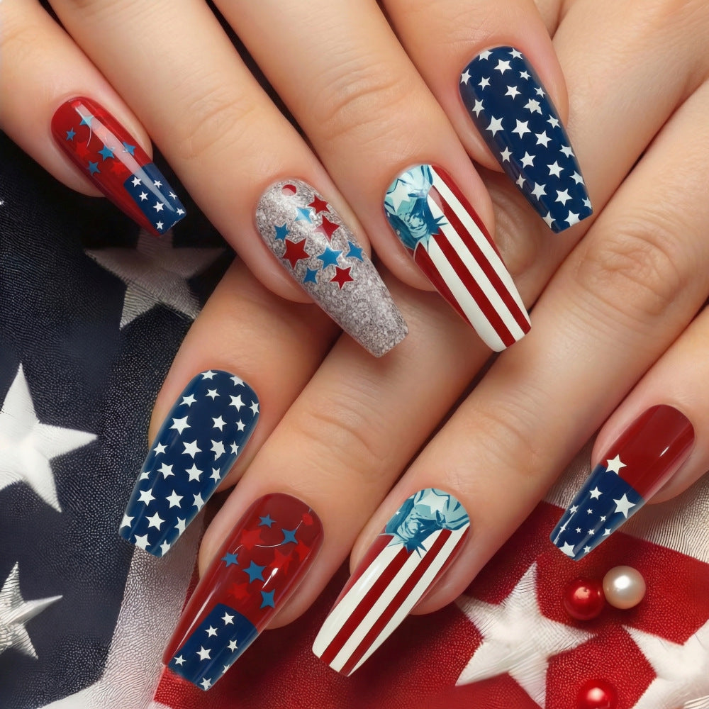 24pcs/Set Statue of Liberty with Flag Press-On Nails