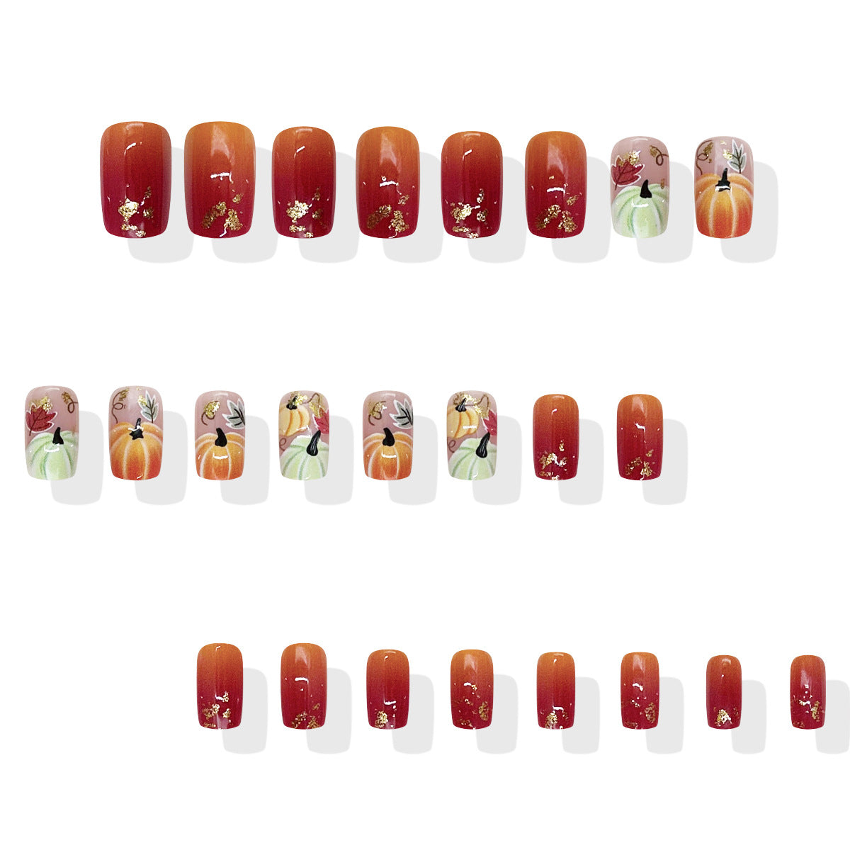 24pcs/Set Pumpkin & Maple Leaf Doodle Press On Nails