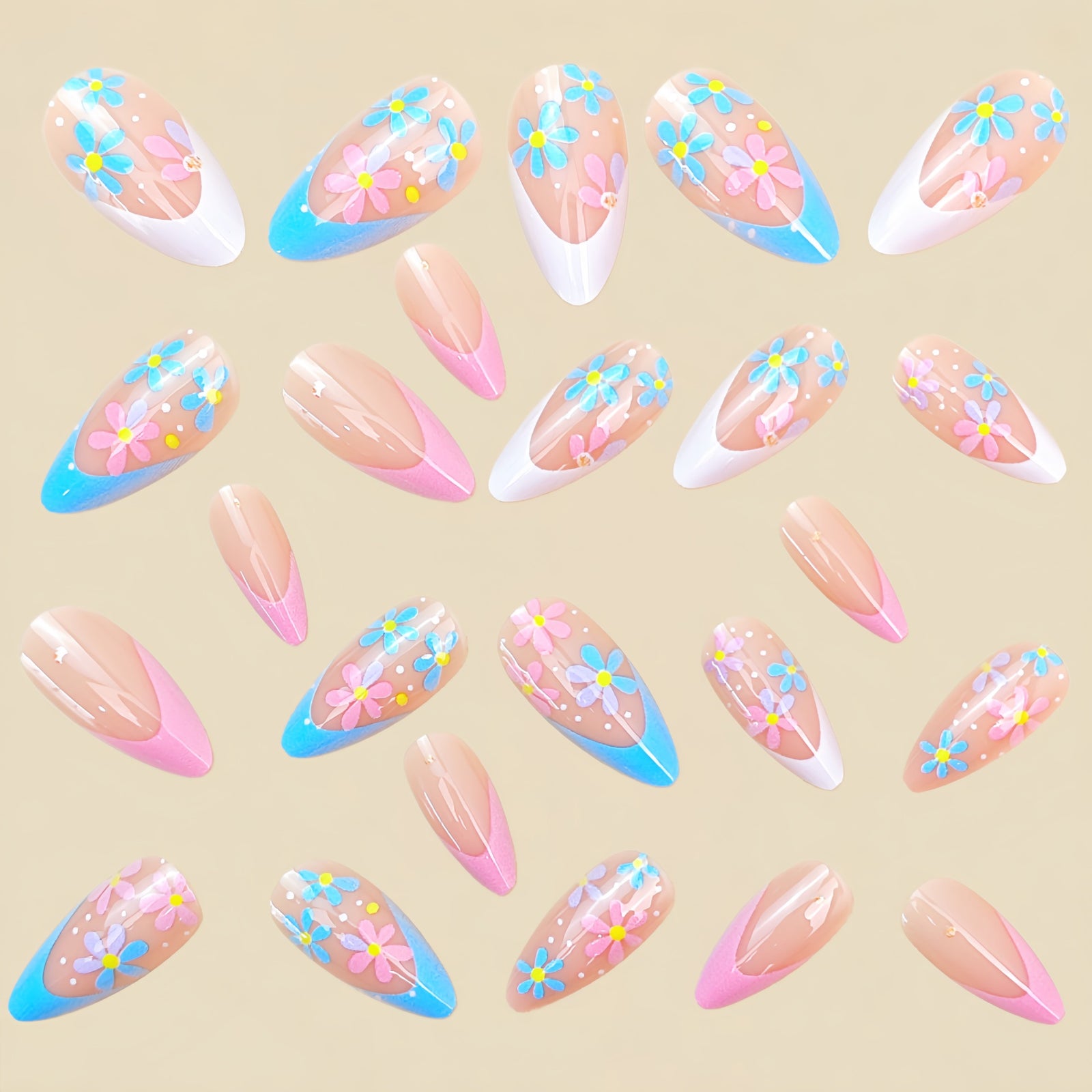 24pcs/Set Color Block French Daisy Nails