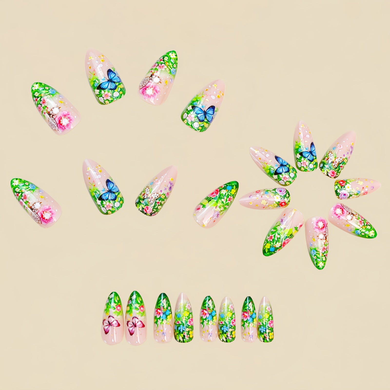 24pcs/Set Garden Butterfly Florals Press-On Nails