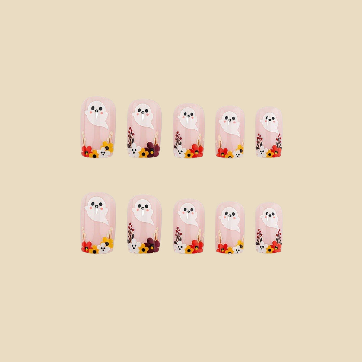 24pcs/Set Orange Ghost Floral Press-On Nails
