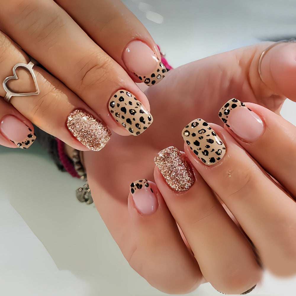 24pcs/Set Glitter Leopard Press-On Nails