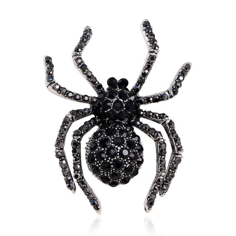 Black Rhinestone Spider Brooch