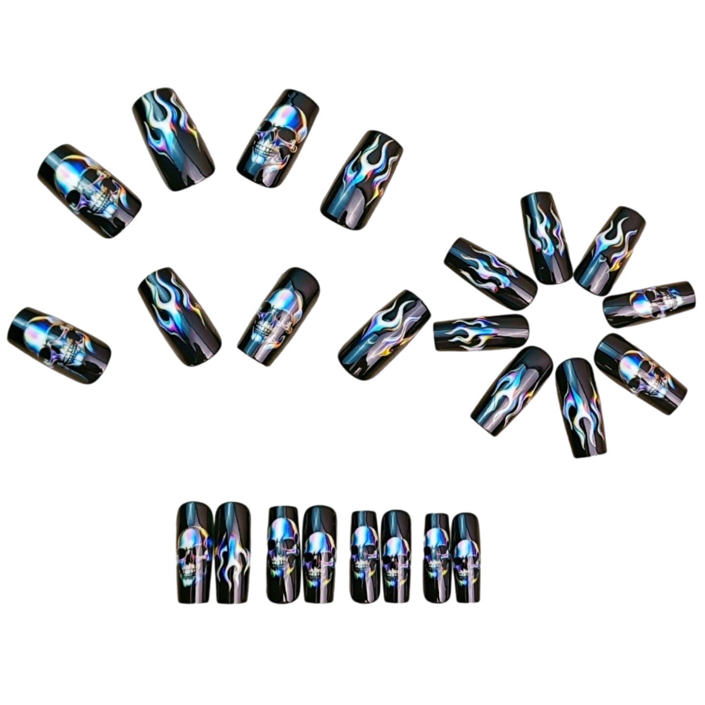 24pcs/Set Flaming Skull Press-On Nails