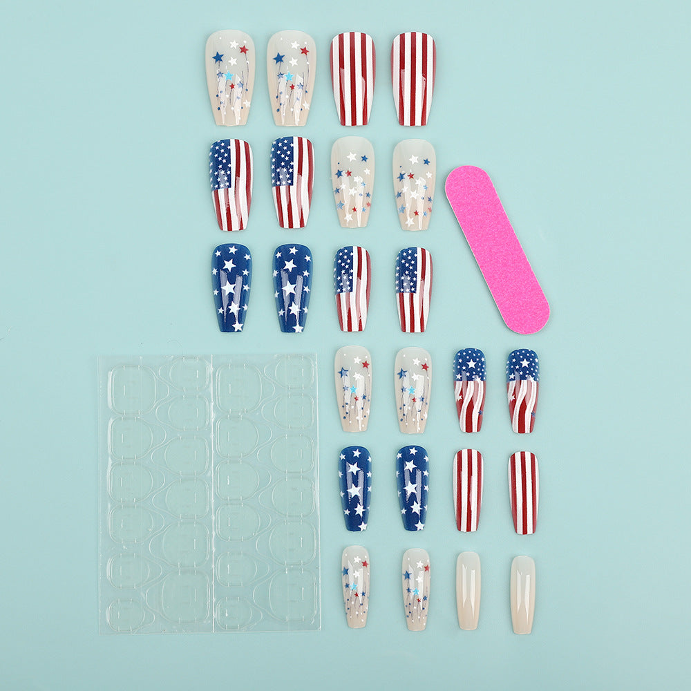 24pcs/Set Flag Stripe Stars Press-On Nails