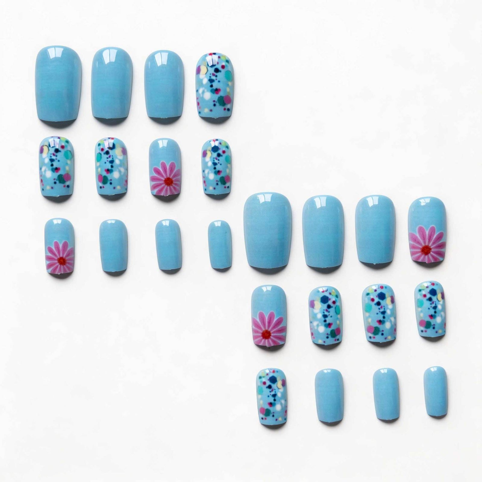 24pcs/Set Blue Floral Press On Nails
