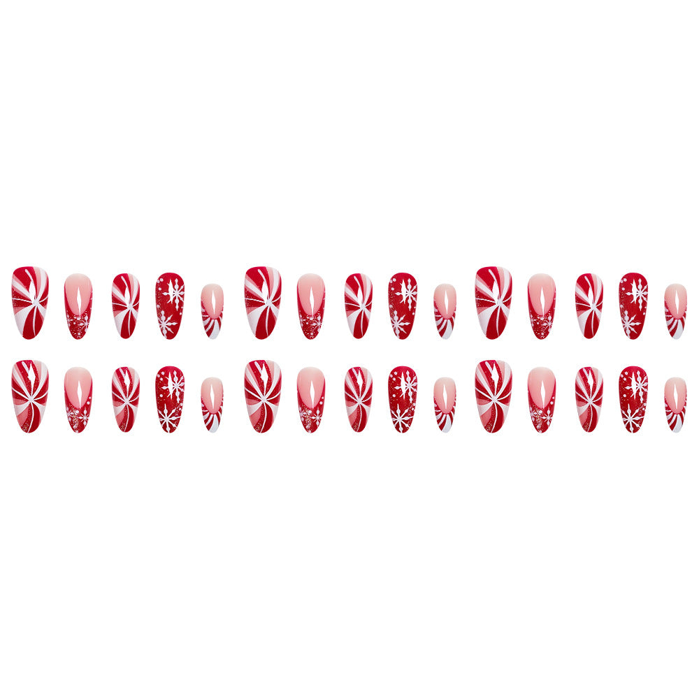 24pcs/Set Christmas Red Candy & Snowflakes Press On Nails
