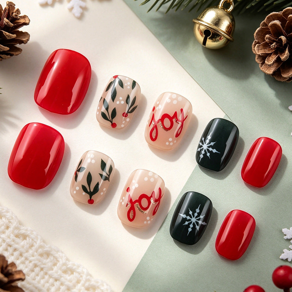 24pcs/Set Holly & Snowflakes Press On Nails