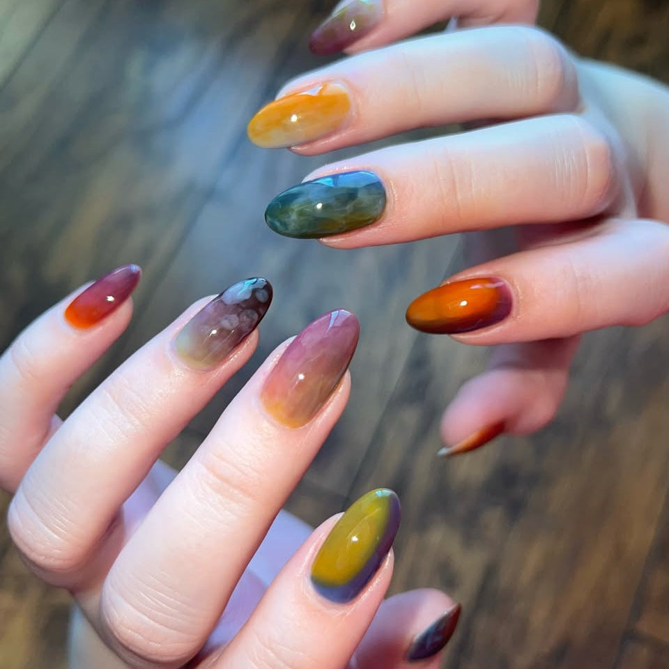 24pcs/Set Oil Paint Inspired Ombre Gradient Press On Nails
