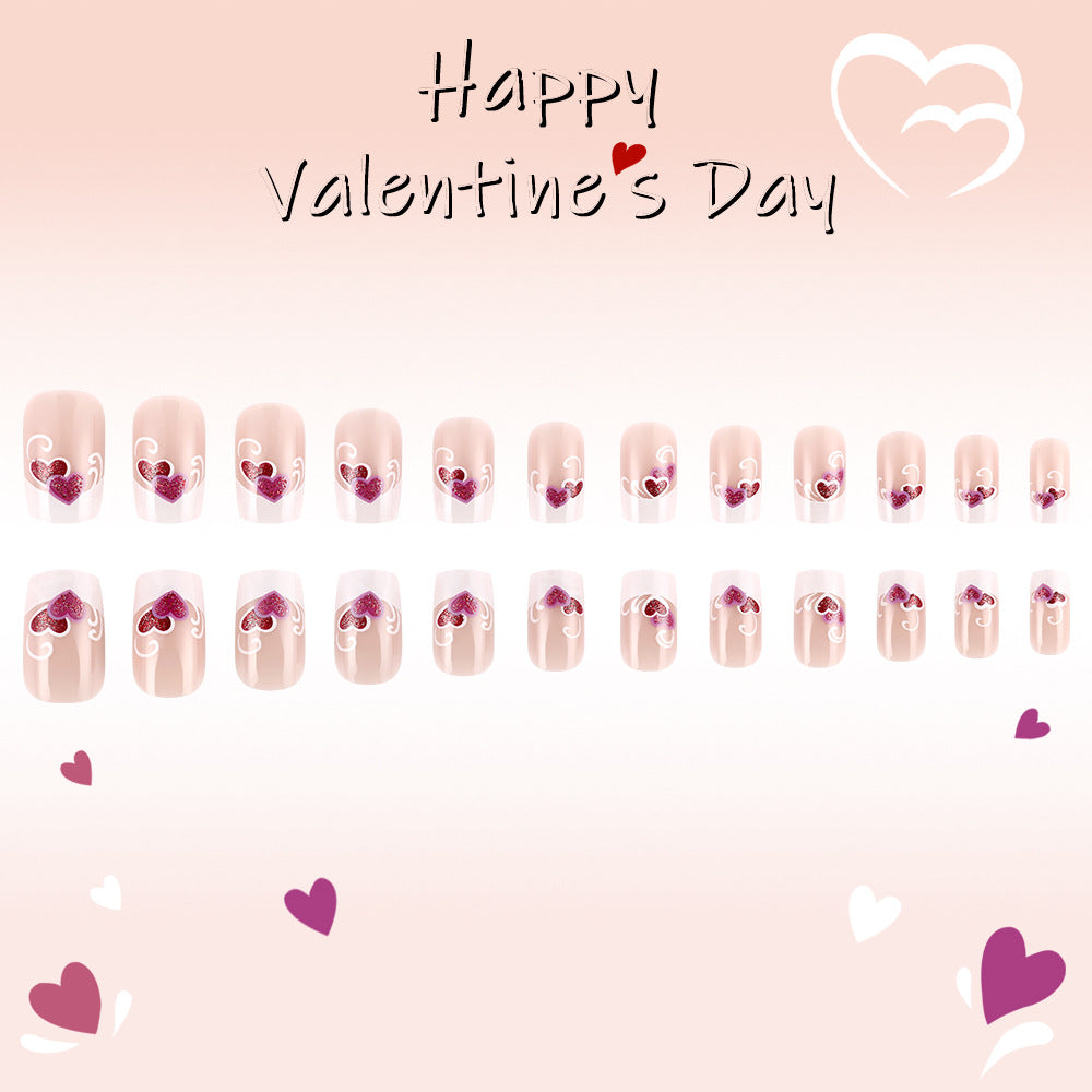 24pcs/Set French Tip Hearts Press-On Nails