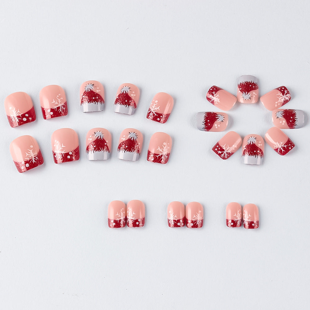 24pcs/Set French Tip Snowflakes & Santa Hats Press-On Nails