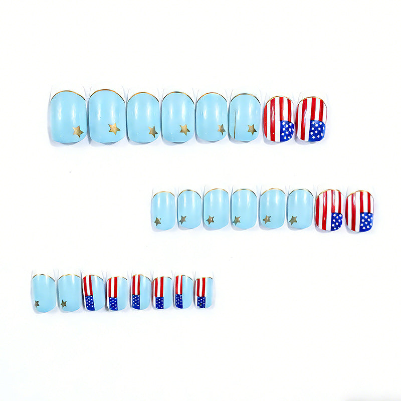 24pcs/Set American Flag Stars & Stripes French Tips Press-On Nails