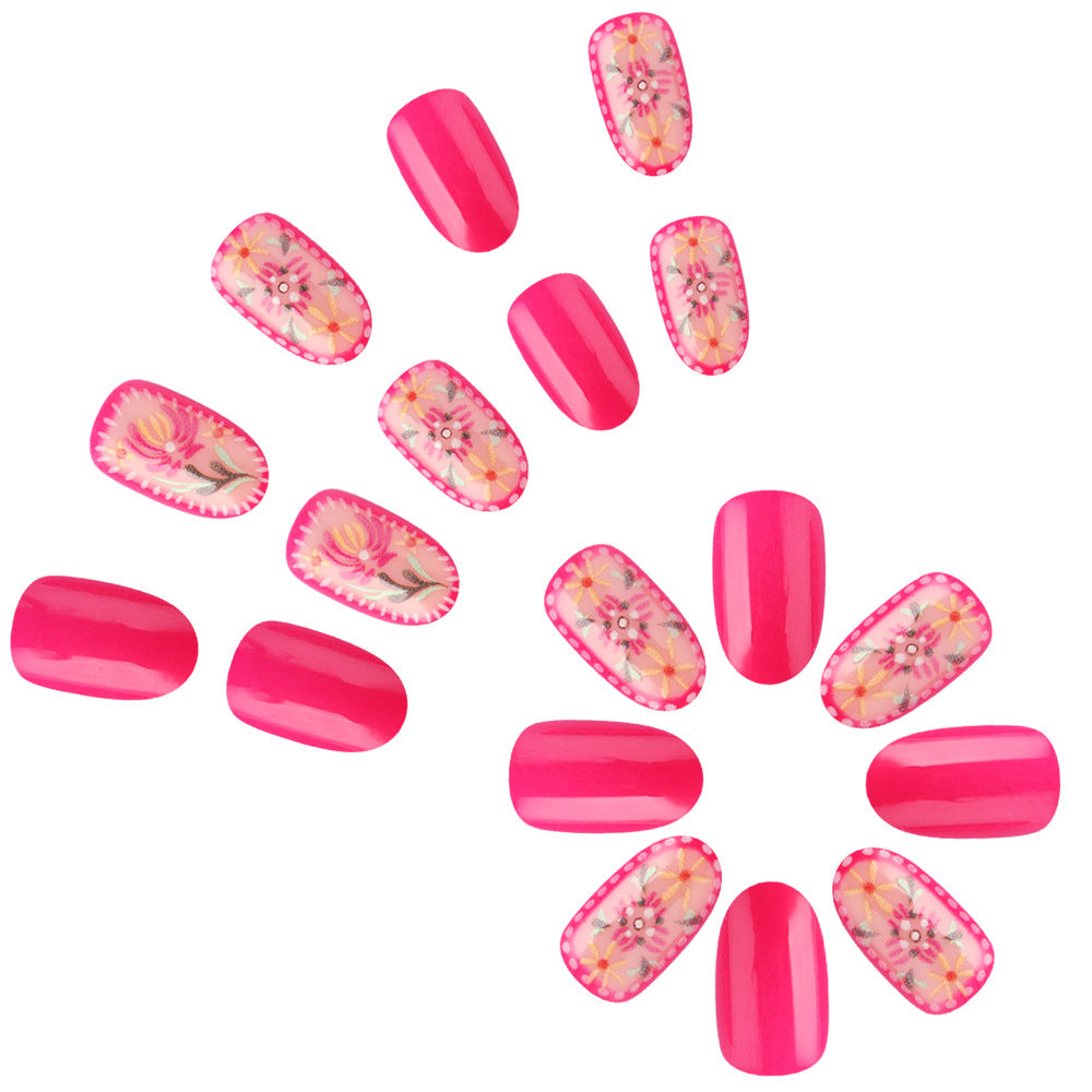 24pcs/Set Pink Embossed Floral Press-On Nails