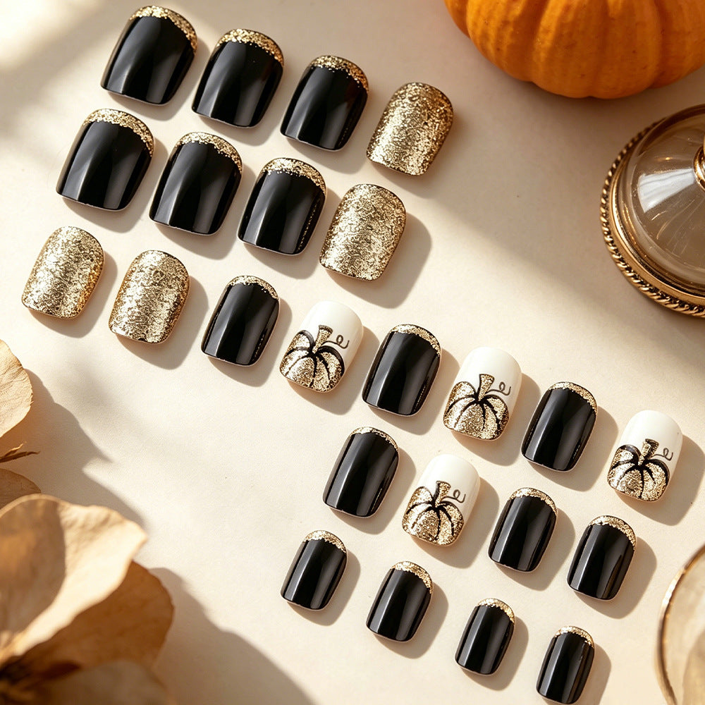 24pcs/Set Golden Pumpkin Press-On Nails