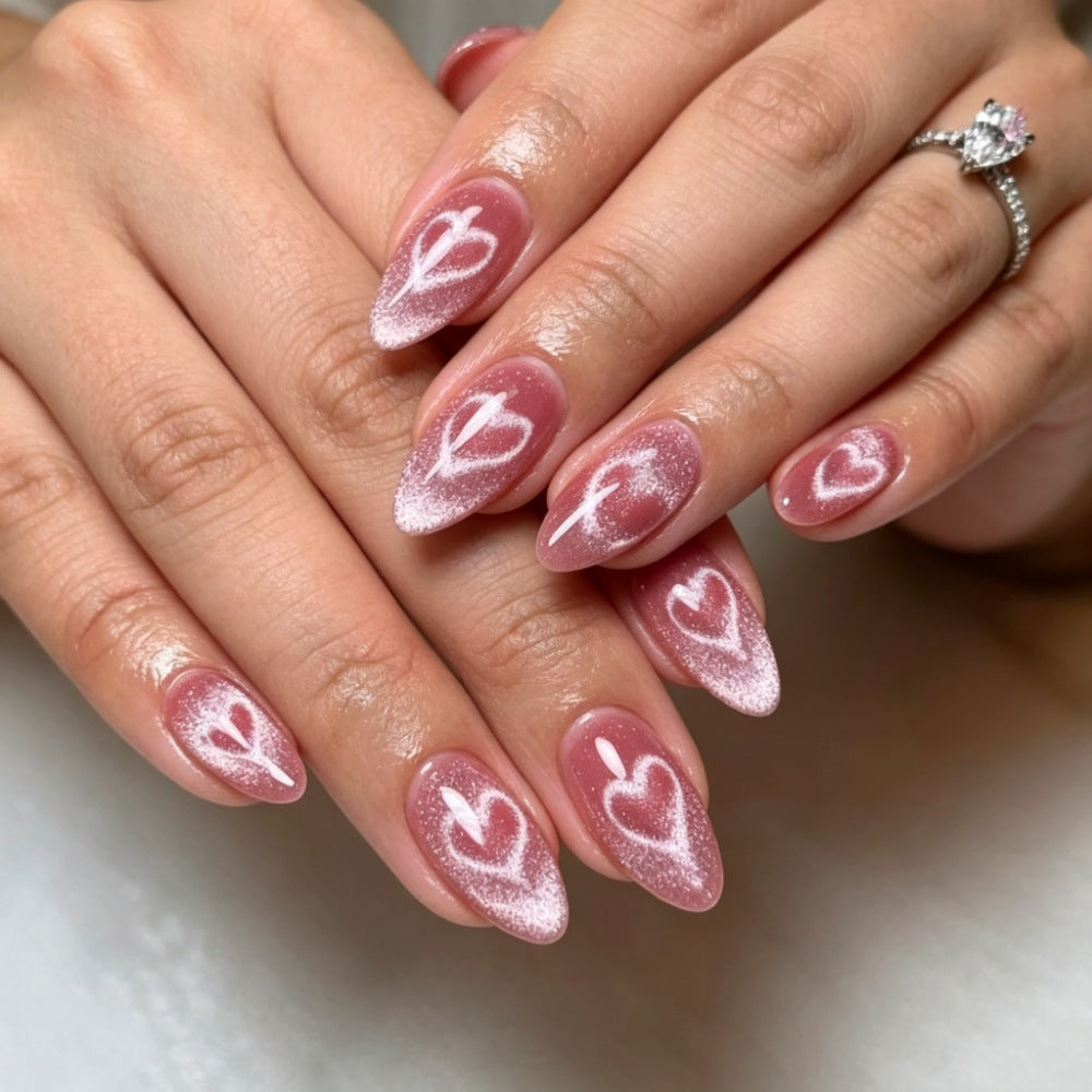 24pcs/Set Heart Cat Eye Press On Nails