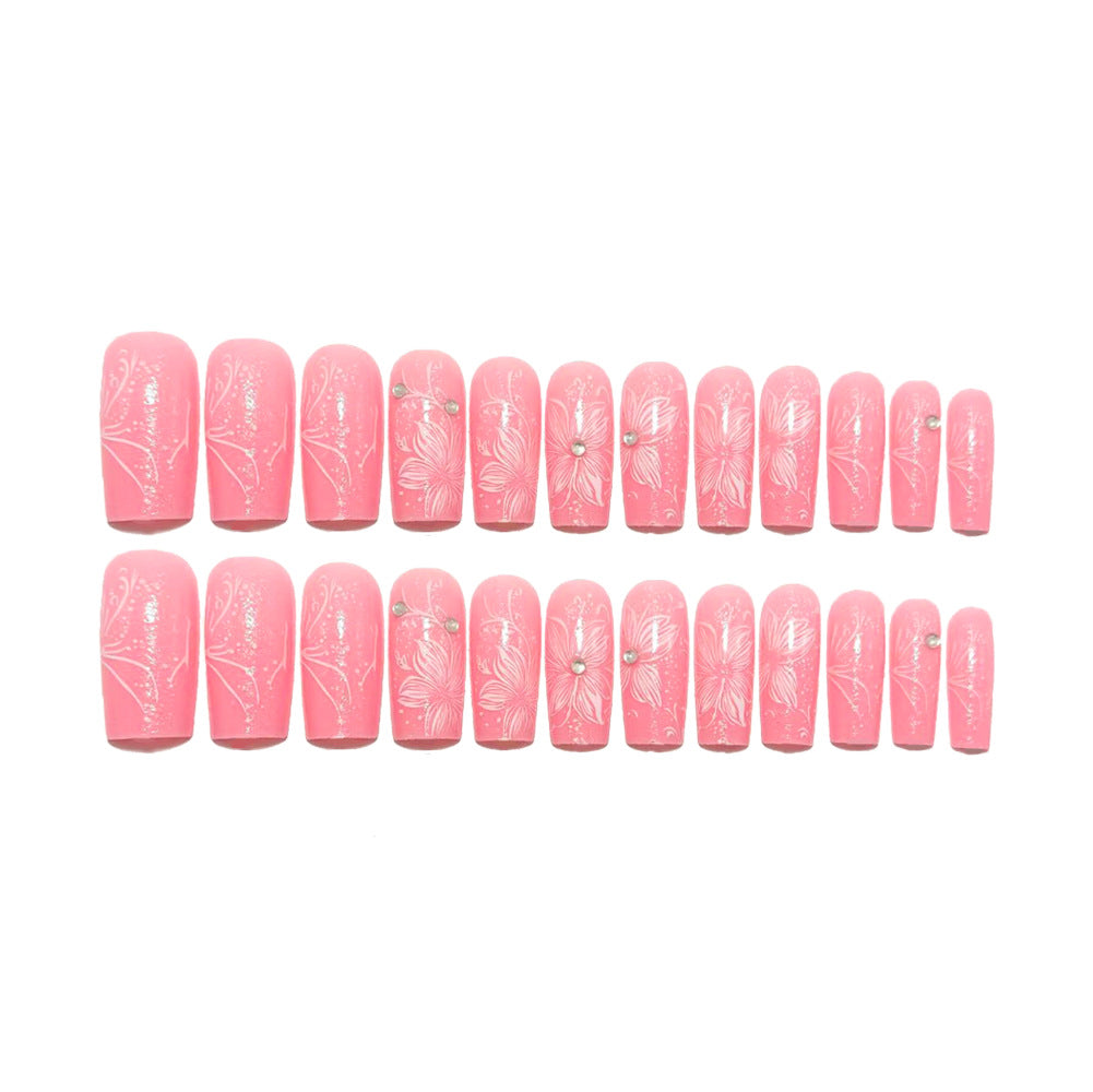 24pcs/Set Blurred Brown Floral French Tip Press-On Nails