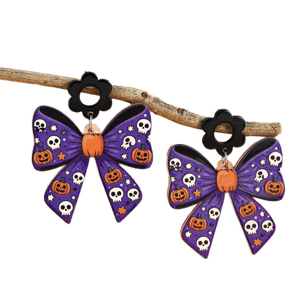 Black Bow Hollow Flower Drop Earrings