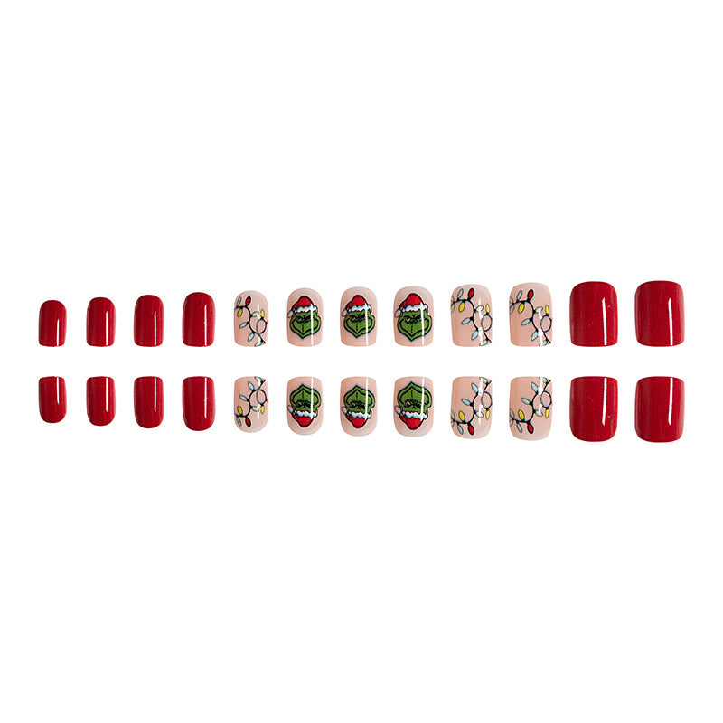 24pcs/Set Grinch Tinsel & Christmas Lights Press On Nails