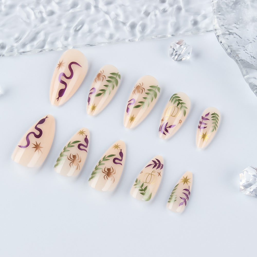 24pcs/Set Colorful Snake & Foliage Press-On Nails