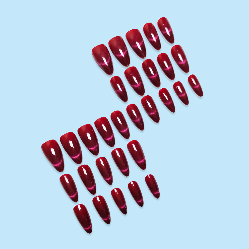 30pcs/Set Fall & Winter Burgundy Cat Eye Press-On Nails