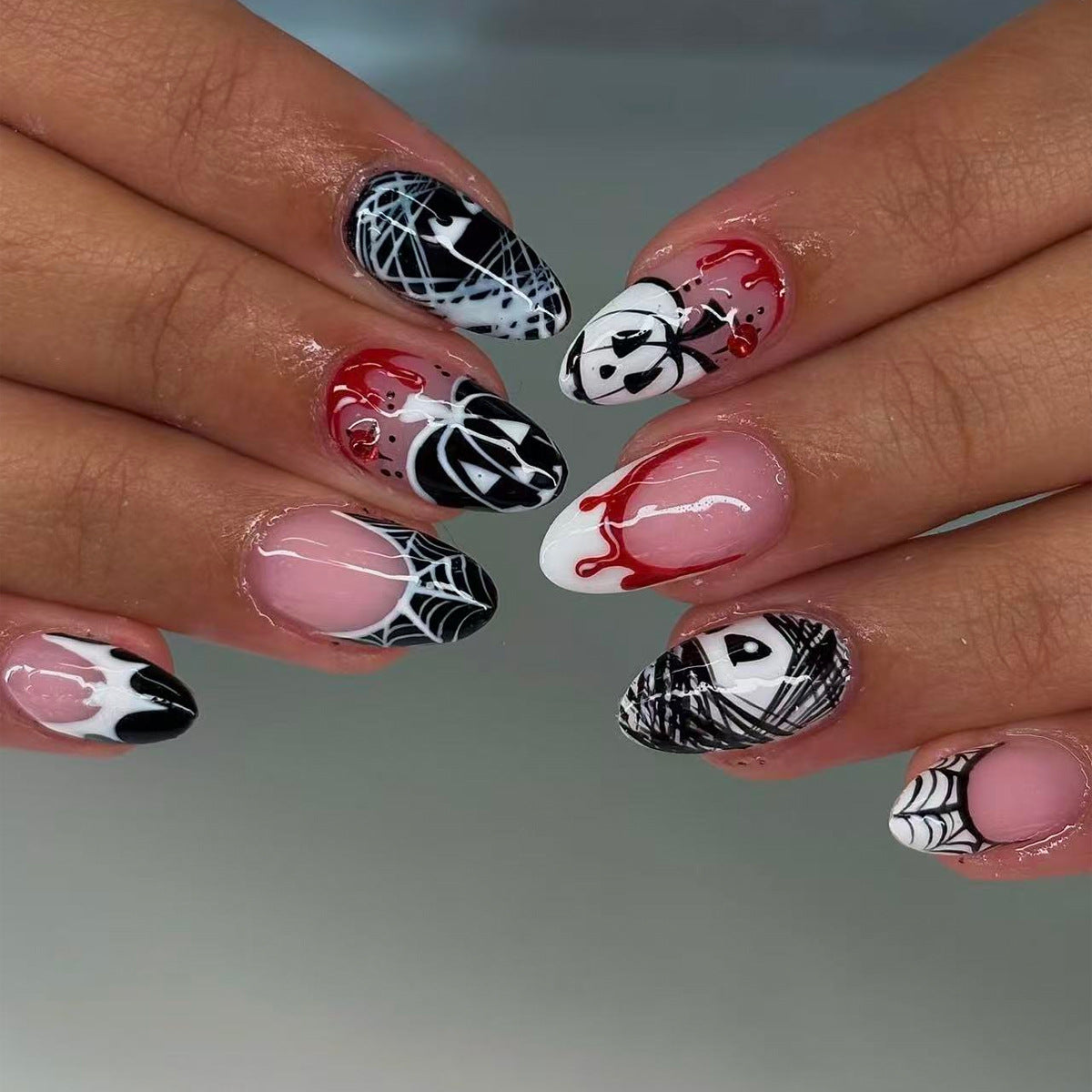 24pcs/Set Ghost Pumpkin Bat French Press On Nails