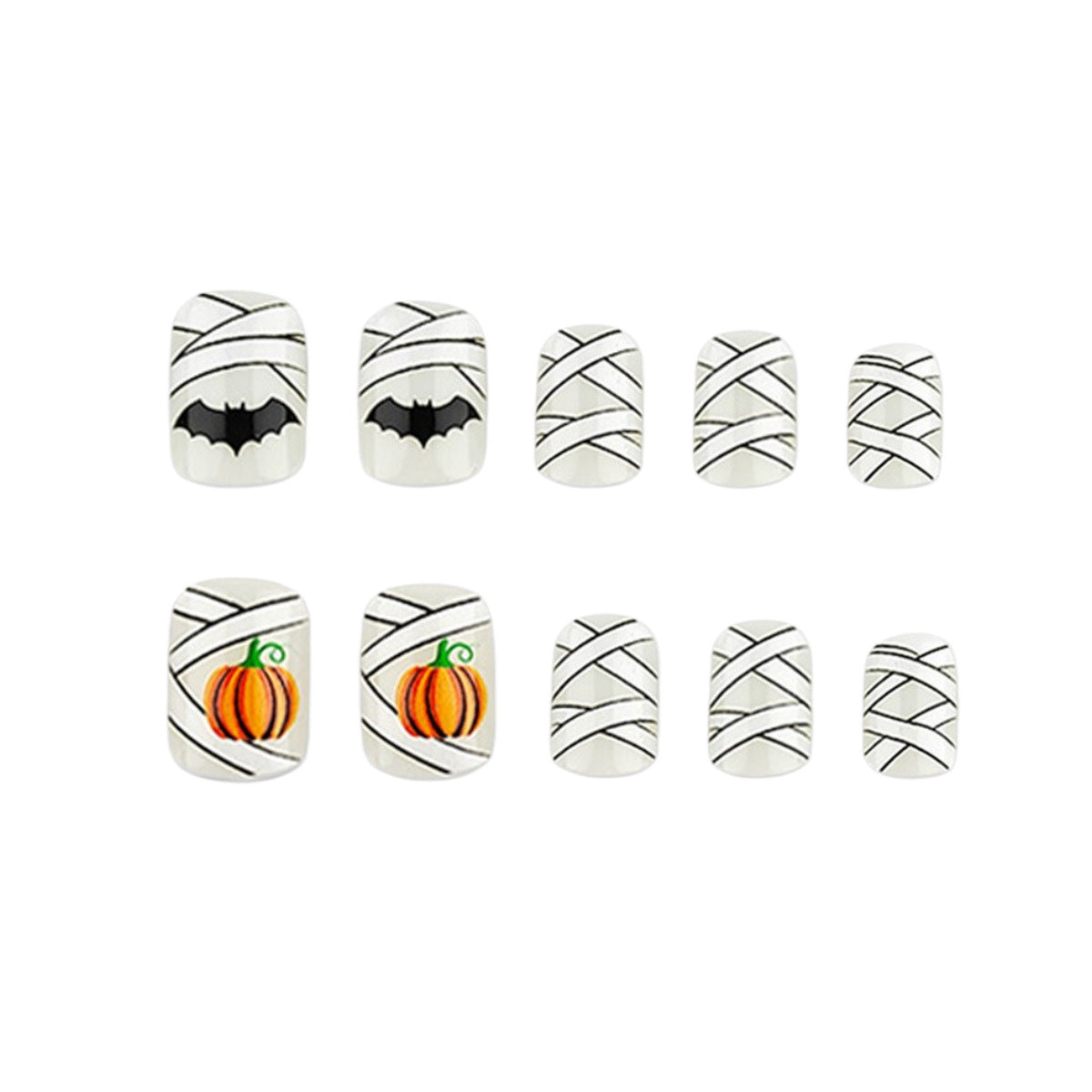 24pcs/Set Mummy Wrap & Pumpkin Press-On Nails