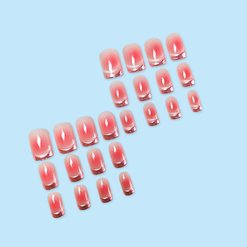 24pcs/Set Chrome French Cat Eye Press-On Nails