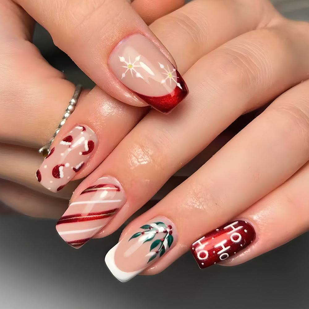 24pcs/Set Stripes, Snowflakes & Holly Press-On Nails